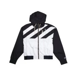 Champion Women's Diagonal Stripe Hooded Rain Jacket Black White